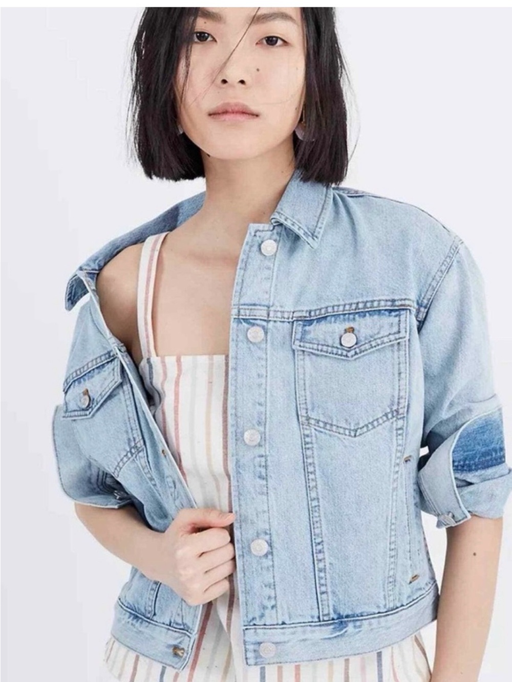 Madewell Light Blue Boxy-Crop Denim Jacket